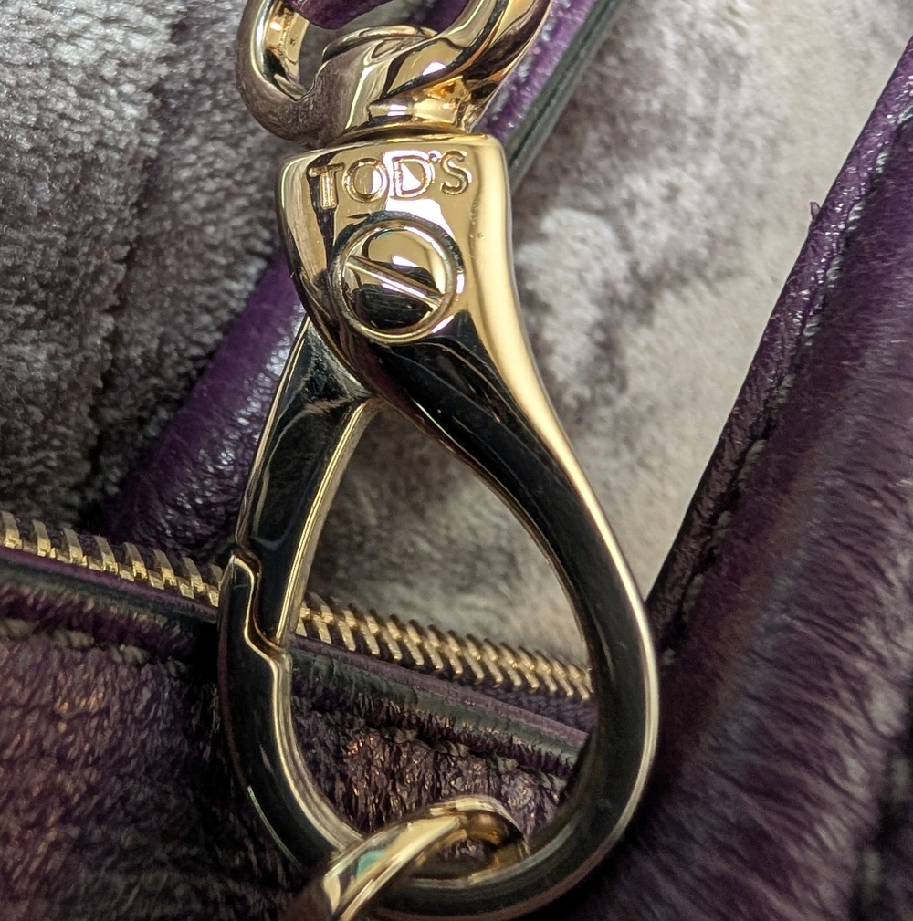 Tod's Purple Leather Satchel Handbag with Adjustable Strap - Picture 14 of 15